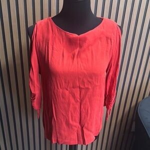 H&M Red Relaxed Cut Out Blouse with 3/4 Sleeves